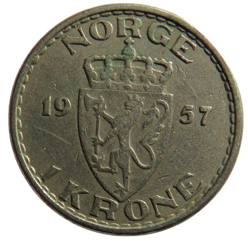 1957 Norway One Krone Coin