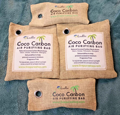 LivePure CocoCarbon Air Purifying Bag Fragrance Free Natural Lot of (4)