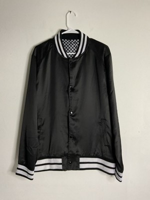 House of Vans Men's Snap Front Black/White University Bomber Jacket Size L