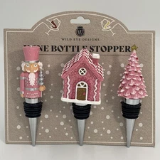 Wine Bottle Stoppers Pink Nutcracker Gingerbread House Christmas Tree New
