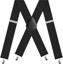 Mens Suspenders 2 Inch Wide X-Back Braces with 4 Strong Metal Clips