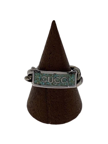 GUCCI anello logo smalto SV925 misura 15 argento uomo