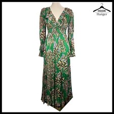 Anthropologie Odetta Ruffled Deep V Maxi Dress S Green Gold Floral Fairygoth NEW