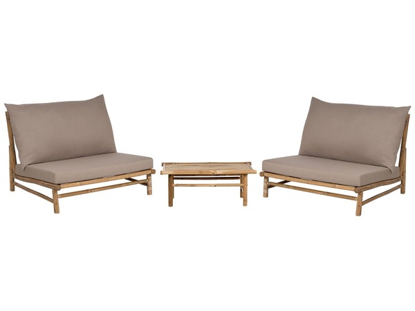 Lounge Set Bambusholz Hellbraun Auflagen Beige Taupe Indoor Outdoor Todi-image