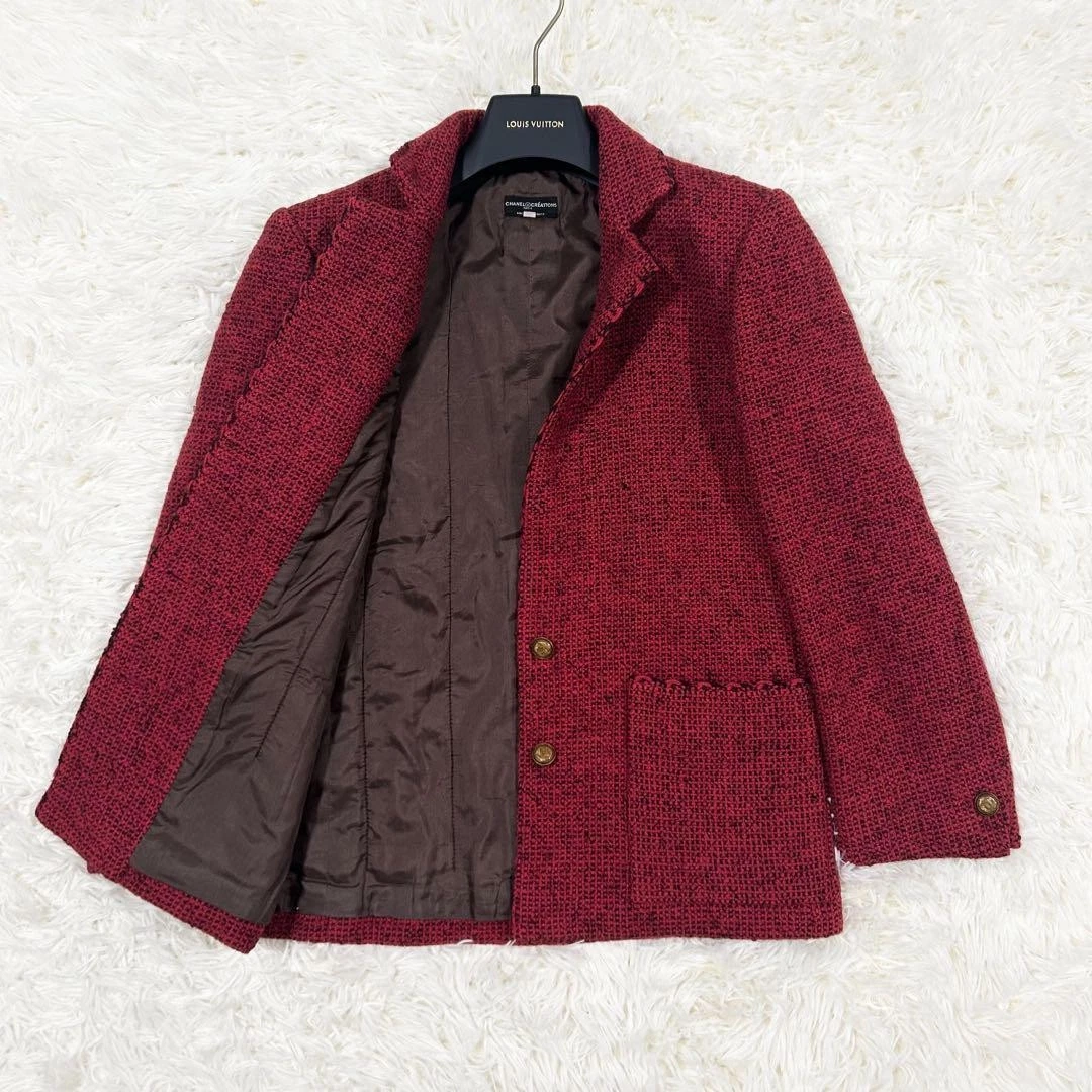 Giacca sartoriale CHANEL tweed rosso con bottoni oro cocco taglia 6