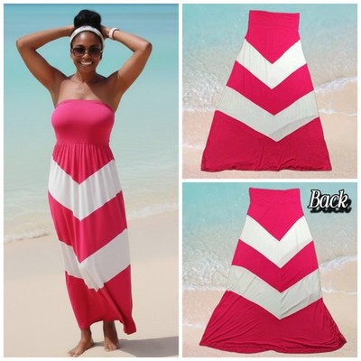Entro Vestido Tubo Maxi con Rayas de Chevron en Rosa Intenso Mujer Talla Grande 