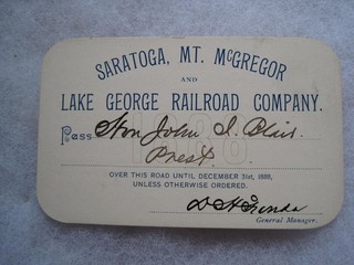 1888 Saratoga Mt. McGregor & Lake George RR Pass