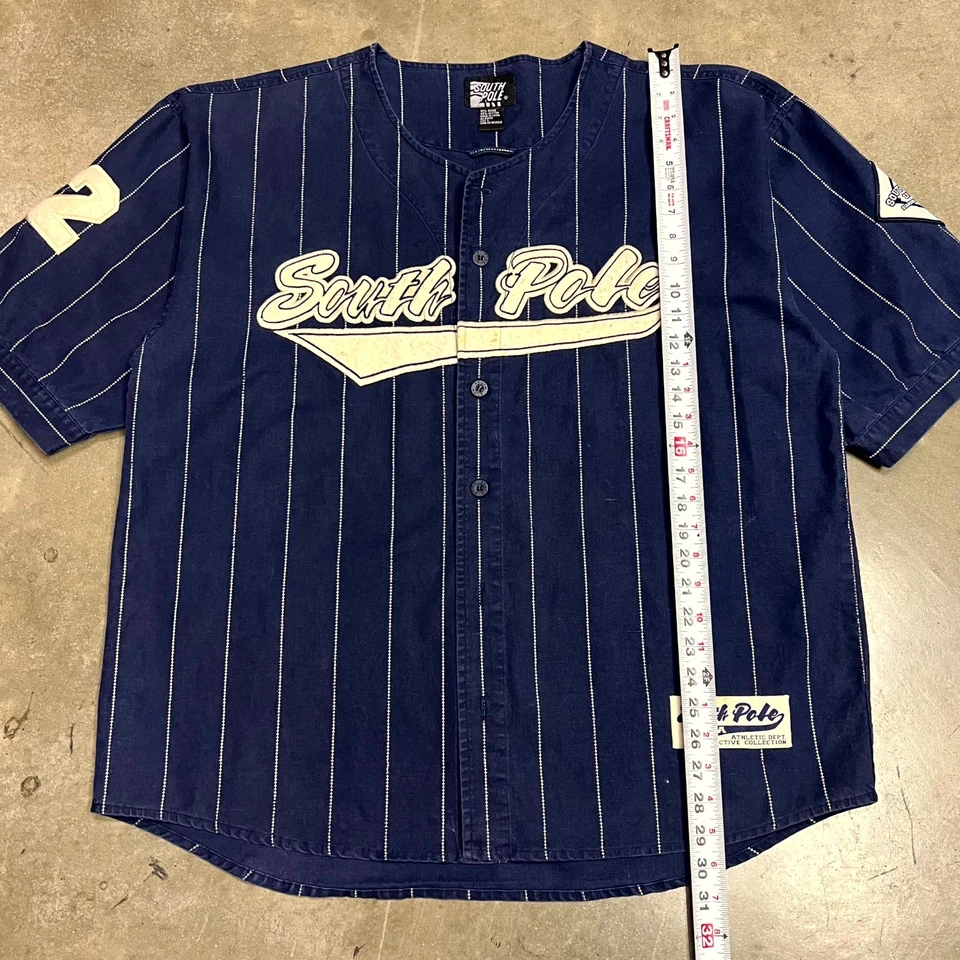 Camiseta de béisbol vintage del polo sur para hombre grande azul rayas Y2K Foto 4 de 4