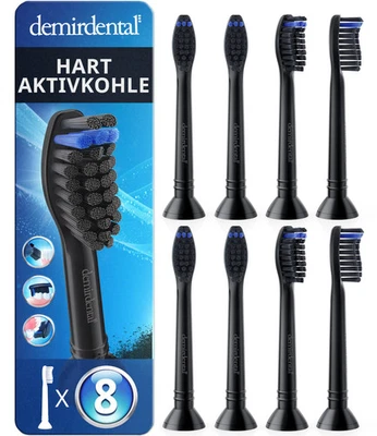 8er demirdental Harte Aufsteckbürsten mit Aktivkohle für Philips Sonicare