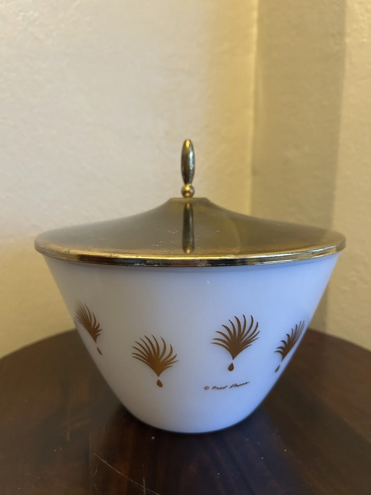 HTF Fire King Signed Fred Press Bowl Gold Pattern