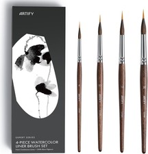 6 Pcs Watercolor Round Brush Set Sable Nylon Hybrid Professional Liner ARTIFY