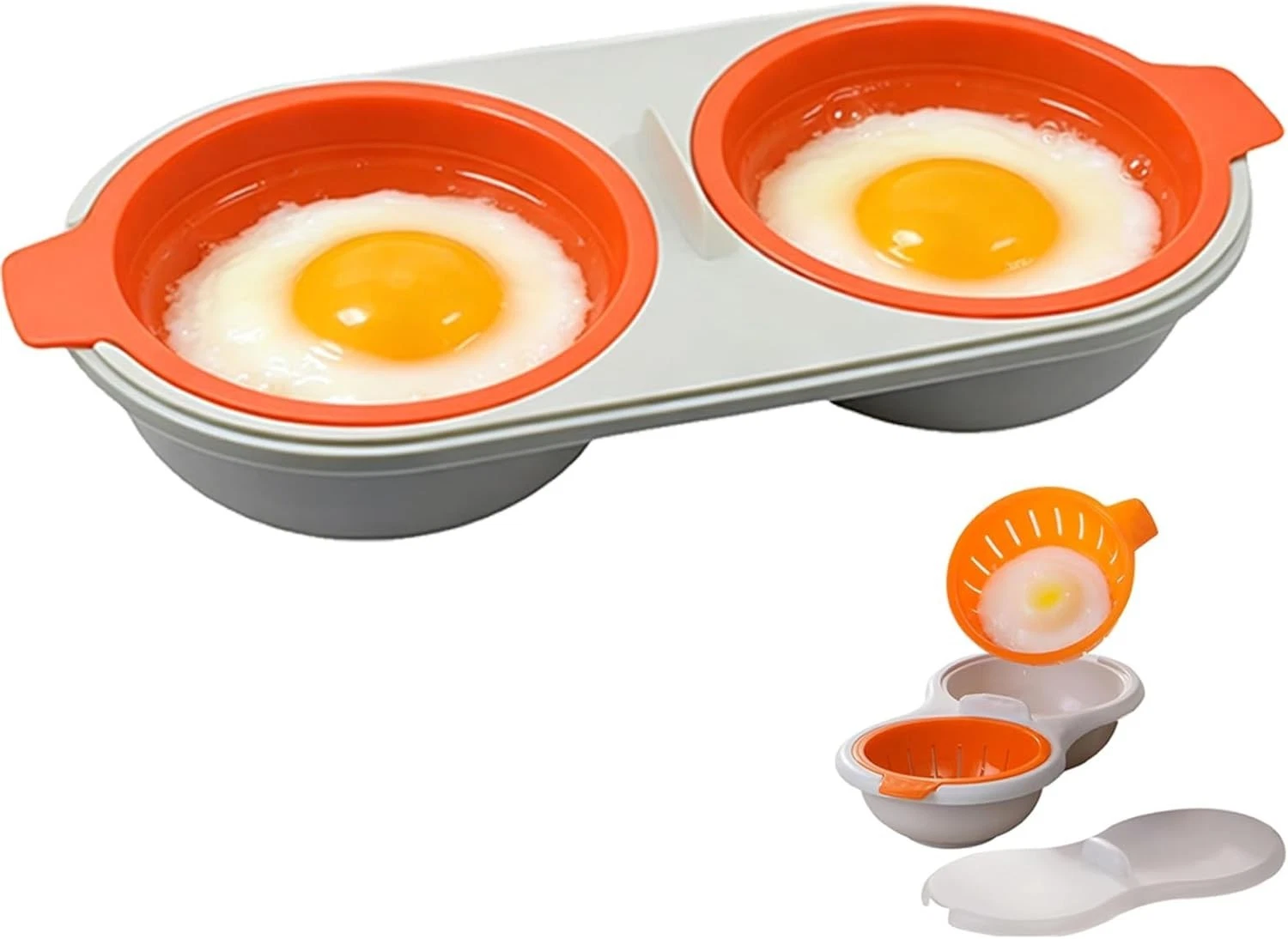 Microwave Egg Poacher,2 Cavity Eggs Poacher Microwave egg cooker W/ Lid,Double