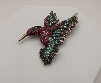 Stunning Heidi Daus Inspired Pink Green Hummingbird brooch