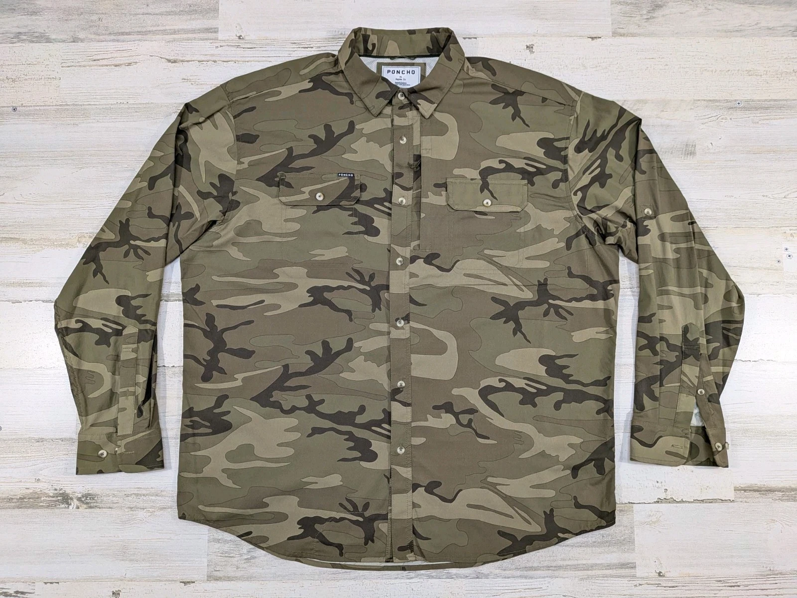 Poncho Shirt Mens Extra Large Regular Fit Camo Magnetic Pockets Performance