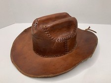 Medium Brown Leather Western Wear Lace Up Stitching Cowboy Hat P64
