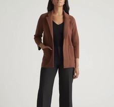 Quince Size XL Cappuccino 100% Organic Cotton Knit Blazer Open Minimalist Office