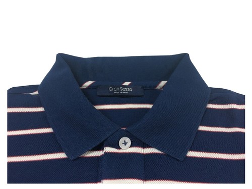 Gransasso Men's Half Sleeve Striped Polo 100% Cotton Made in Italy - Picture 6 of 7