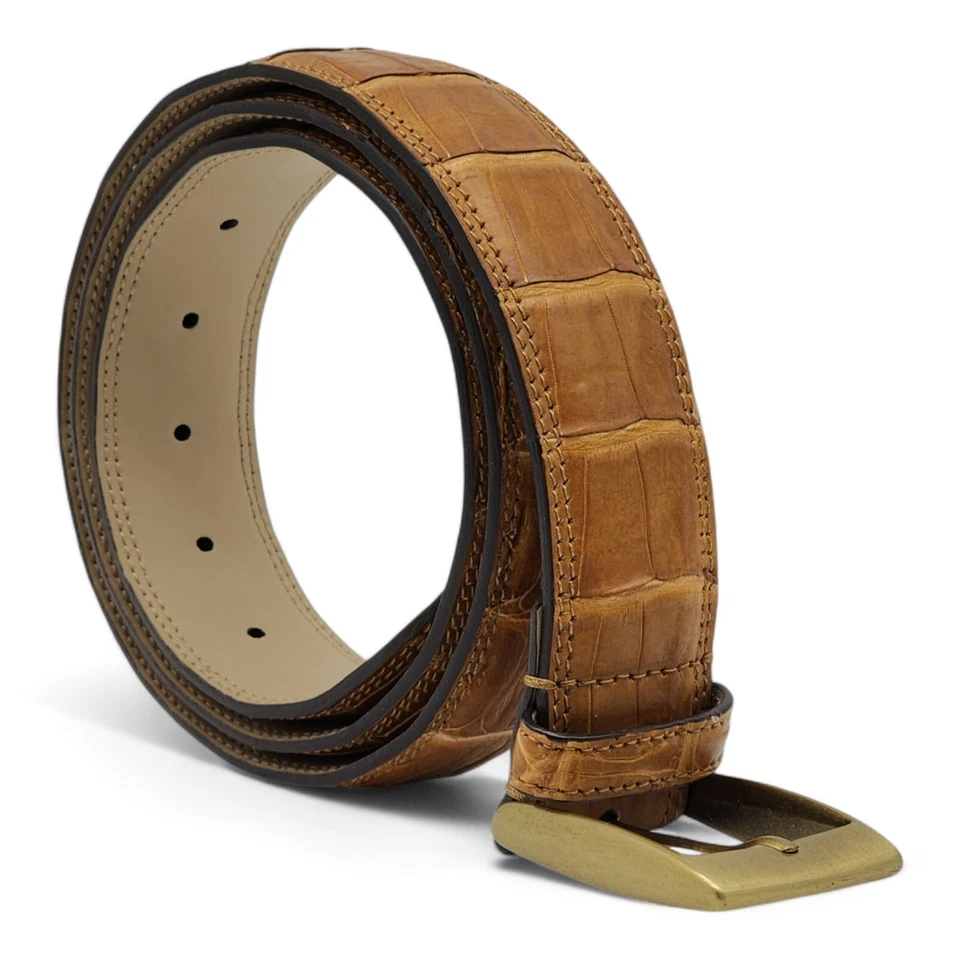 Ceinture En Cuir Embossée Crocodile Tuzzi Pour Homme | Camel | 42/105 | NEUF - Photo 2/4
