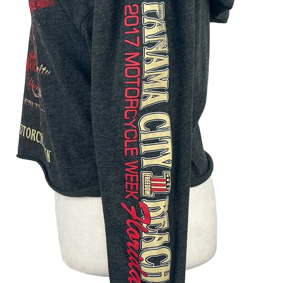 NEXT LEVEL 2017 MOTO WEEK FLORIDA MANGA LARGA GRÁFICO SUDADERA CON CAPUCHA GRIS PEQUEÑA Foto 4 de 4