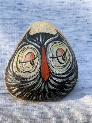 Vintage Virginia River Rock MR HOOT OWL Wise Old Bird Paperweight OOAK  sj11h1s