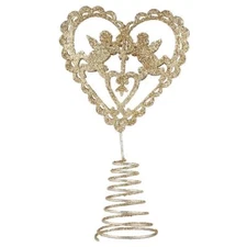 Heart Shaped Christmas Tree Topper with Cupid Angel Ornament Iron Metal Gold ...