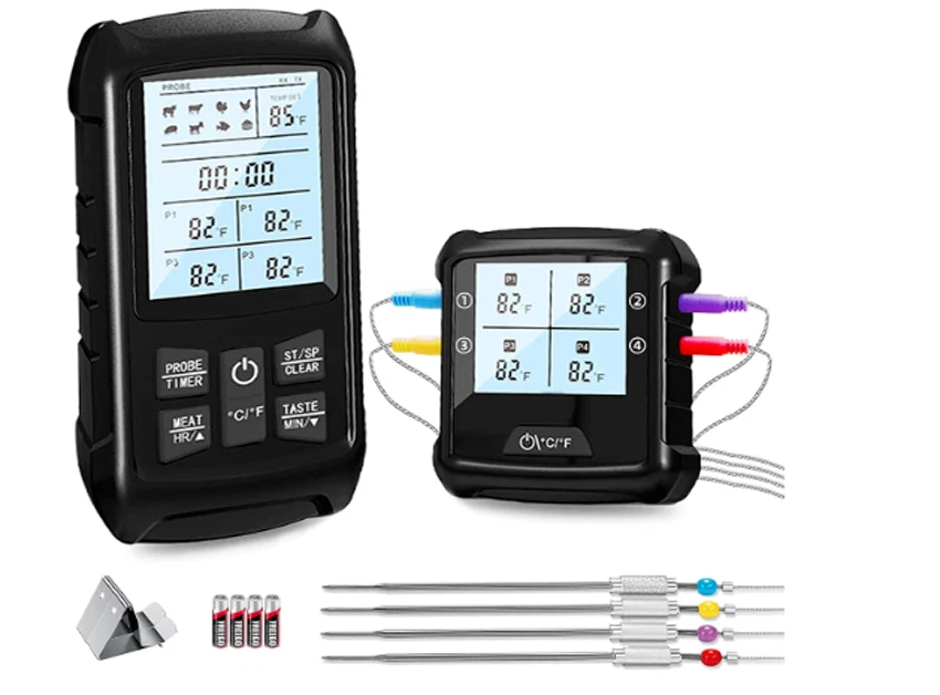 Bluetooth Meat Thermometer BBQ Cooking 4 Probes Rechargeable with Clock Timer