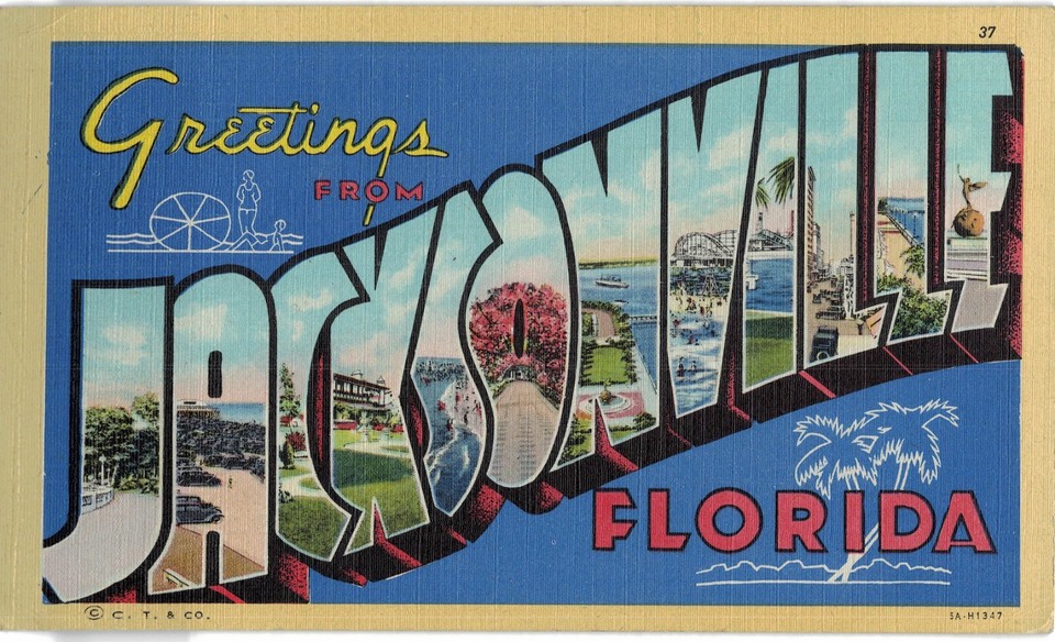 C1940 Jacksonville FL Big Letter Color Beach Pier Park Ride Car Vintage