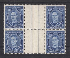 M2163 Australia 1940 SG186 - 3d bright blue, Die III, in gutter block of 4.