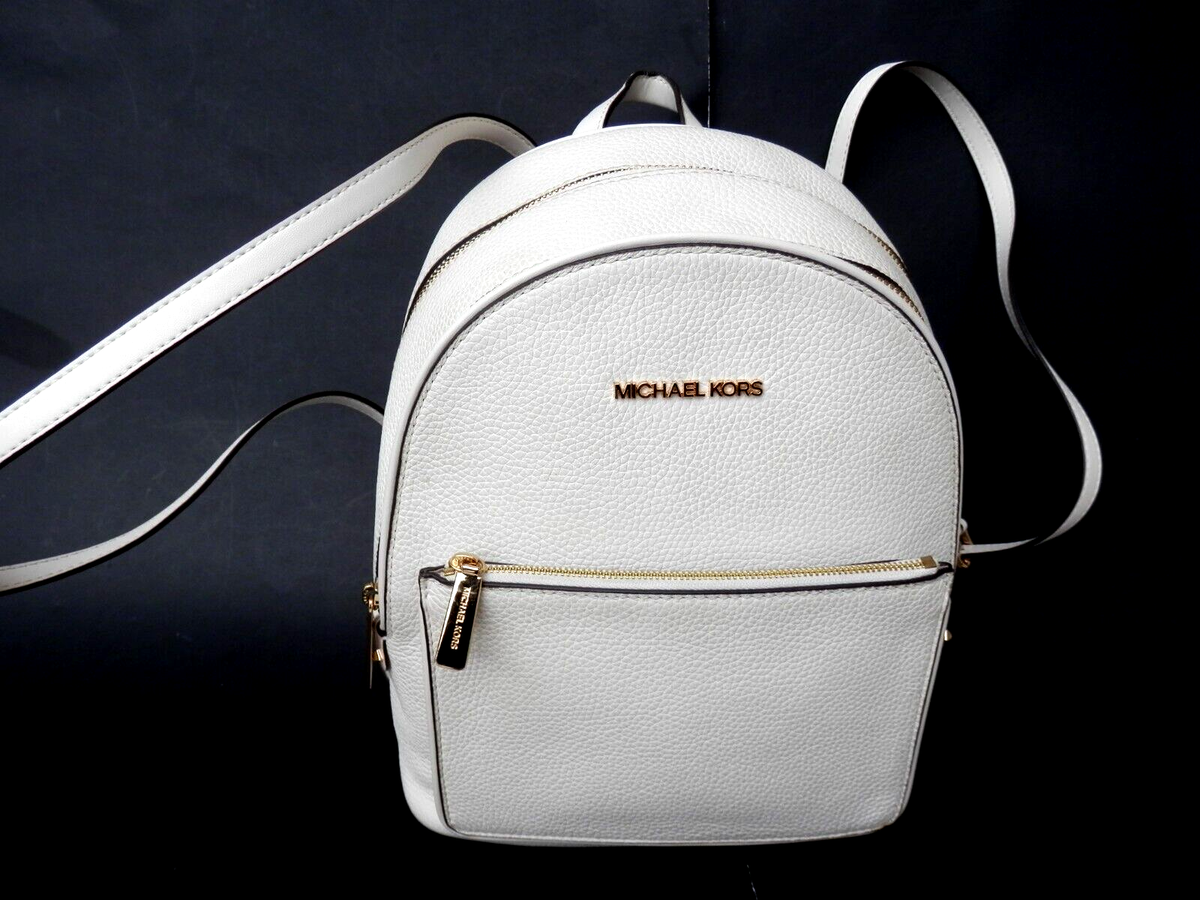 Michael Kors White Leather Backpack Women MK Gold Hardware Medium Travel Work Amazon.com: Michael Kors Women main image 3
