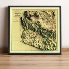 Arizona Map, Arizona 2D Relief Map, Arizona Vintage Map - 2D Flat Print