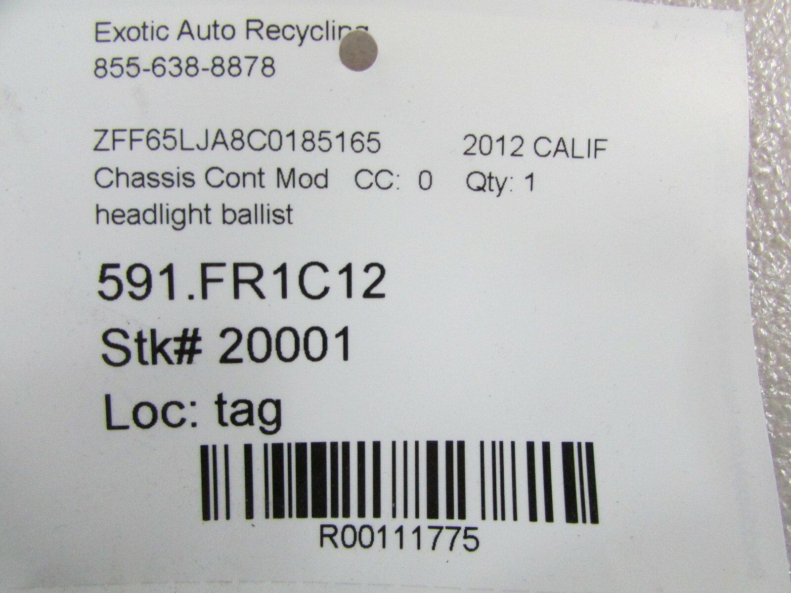 Ferrari California, Head Light / Lamp Ballast Control Module, ECU, Used