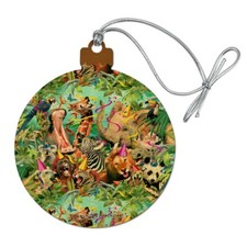 Party Animals Birthday Lion Pattern Wood Christmas Tree Ornament