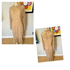 C Find Me Plus Taupe Crochet Lace Lined Stretch Midi Dress XXXL NWTS  rb