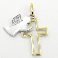 MäDchen Frauen Schutz Engel Mit Kreuz AnhäNger Mit Kette Echt Silber 925 Bicolor