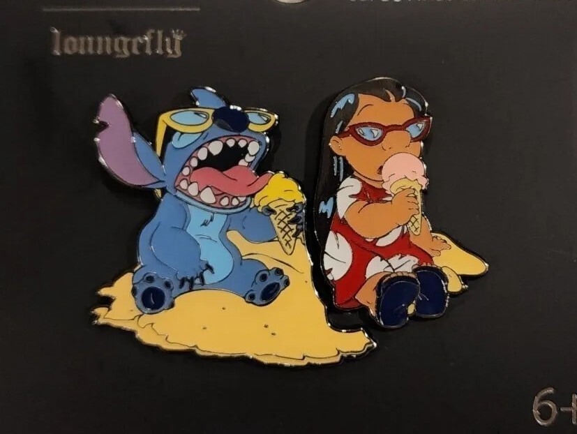 Loungefly Disney Lilo and Stitch Ice Cream Beach Enamel Pin Set 2 Piece NEW