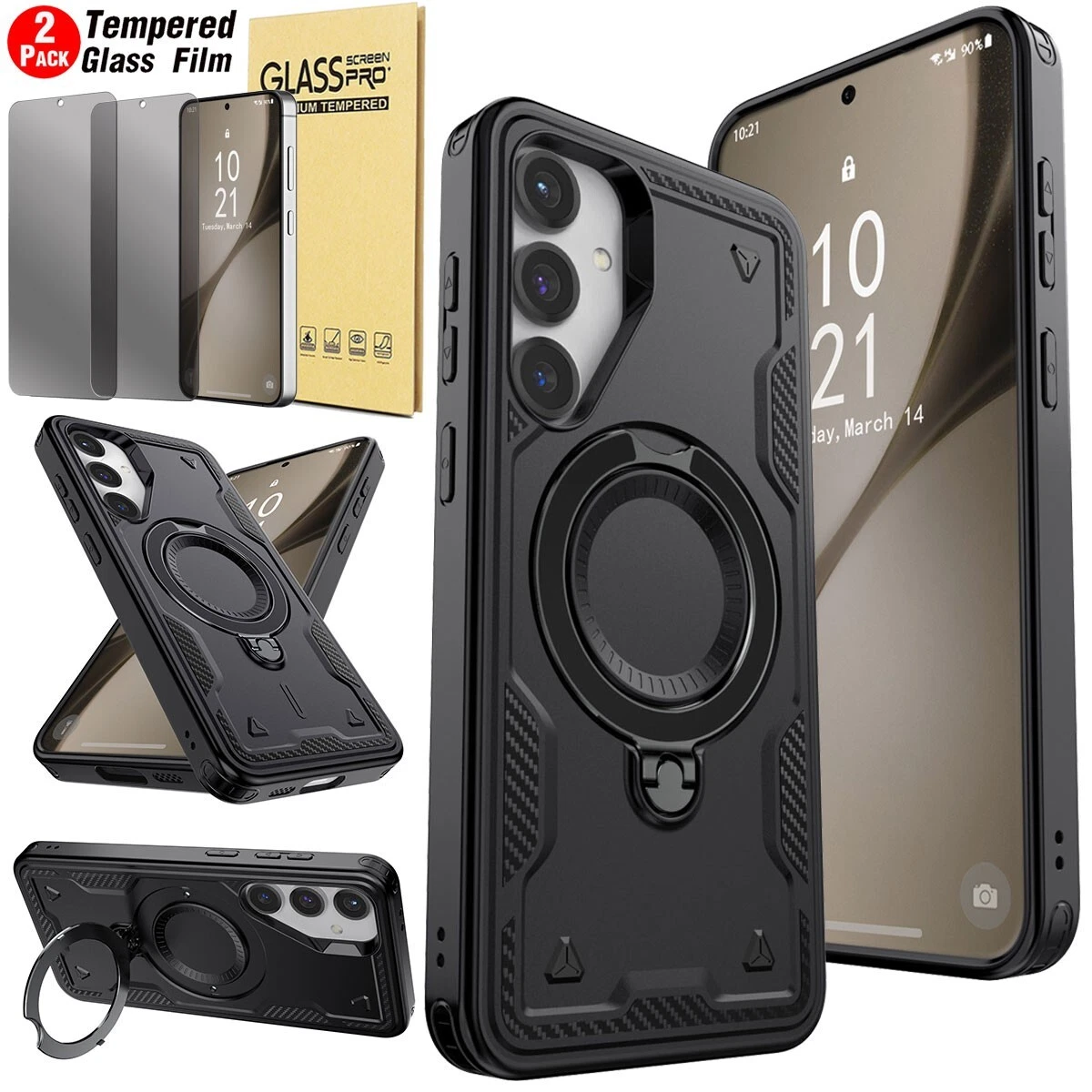 For Samsung Galaxy S24 Plus Ultra FE Kickstand Case Cover Privacy Tempered Glass