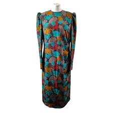 Vintage LEROSE Floral Dress Multicoloured Size 12 Retro Long Sleeves Lined
