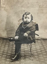 RPPC Little Boy Ice Cream Parlor Chair Vintage Real Photo Postcard Ephemera