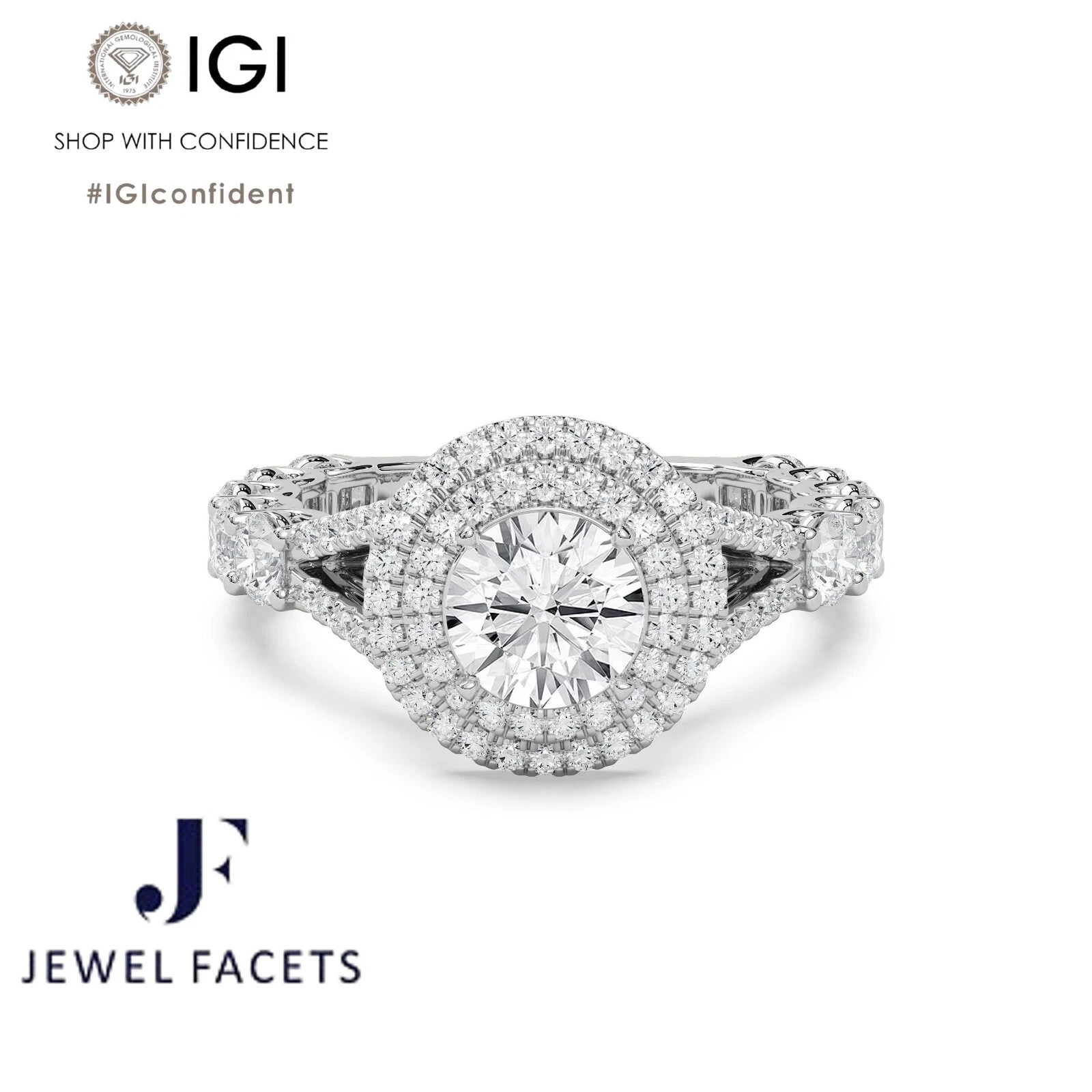 Lab Grown Diamond Engagement Ring 2.64Ct IGI Certified Round Cut 14k White Gold image-4
