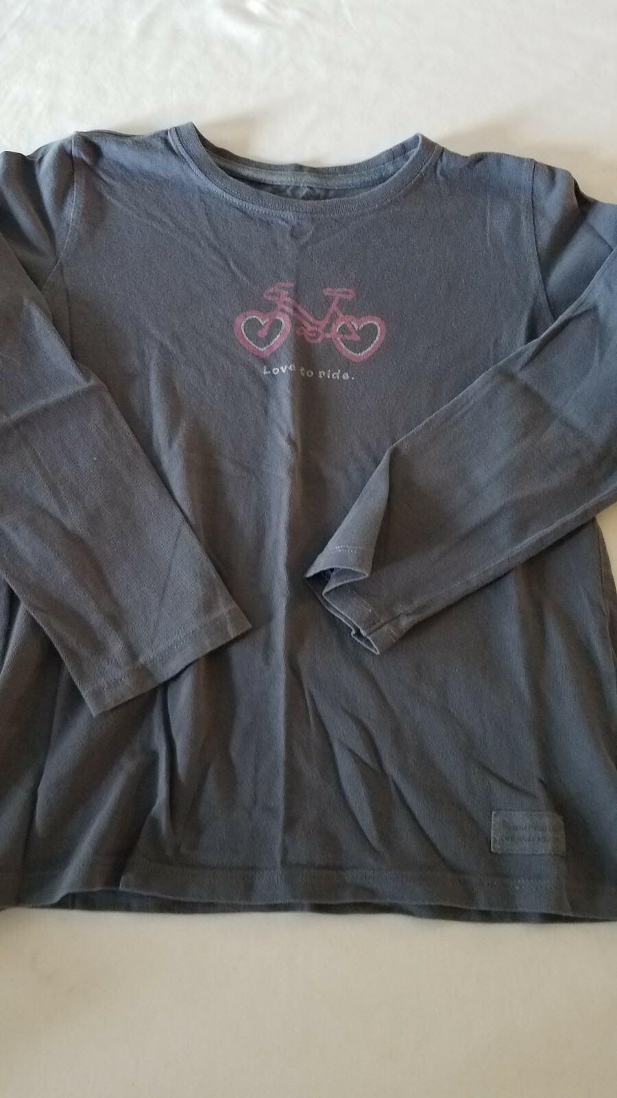  Life Is Good Girls BICYCLE BIKE HEARTS Long Sleeve blue TShirt  MEDIUM 7/8