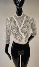 EDWARDIAN FLORAL WHITE LACE BLOUSE W CROSS OVER FRONT