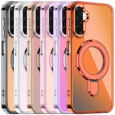 For Galaxy A17 5G Case Transparent Chrome Rotaional Magnetic Ring Stand Cover