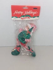 Vintage Leewards 8” Santa Elf Hanging Fabric Christmas Ornament 