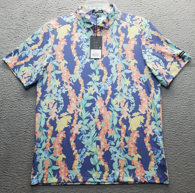 Bad Birdie Golf Polo Shirt Mens L Multi Floral 4-Way Stretch Anti-Odor UPF 50+