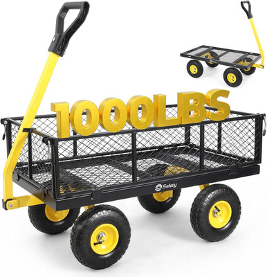 Sekey 1000lb Steel Garden Cart, Utility Wagon, Removable Sides, Black