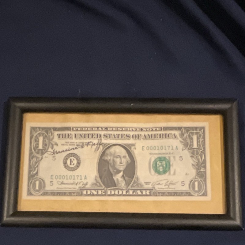 $1 United States Federal Reserve Banknote, Framed signed  BY Francine neff 