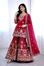 New Launch Faux Georgette Designer Pink Top Palazzo With Dupatta For Wedding