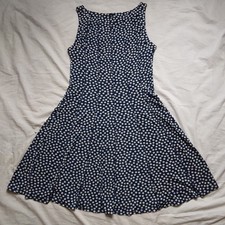 GLAMOUR Dress Sleeveless Blue White Pleated Fit And Flare Retro Womens Size 10P