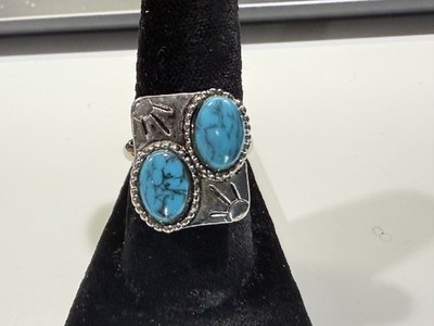 Sun shining down on Turquoise & silver tone ring size 6.5 adjustable