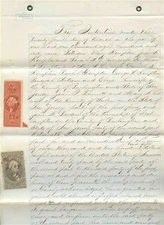 Hand Written Property Indenture Conveyance & Revenue Stamps 1869 Burlington NJ 